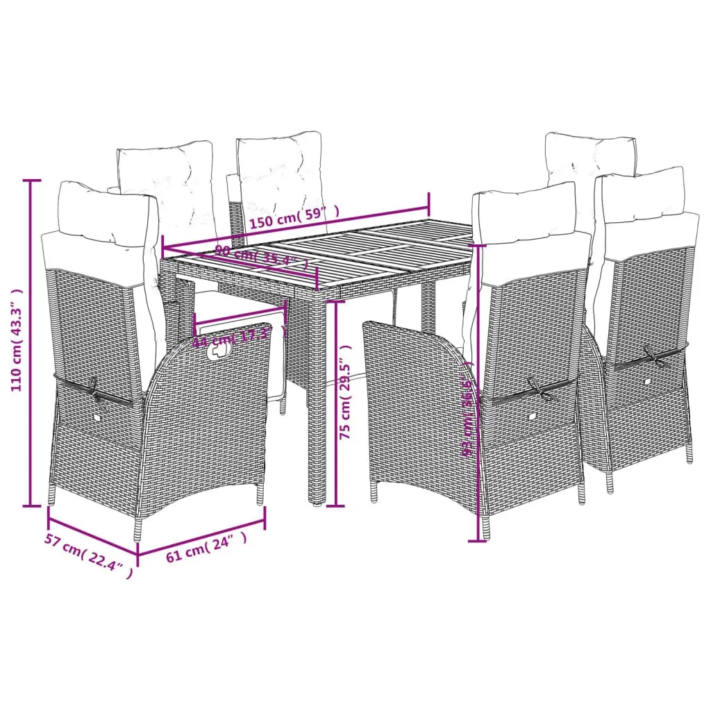 7 Piece Garden Dining Set Outdoor Furniture Patio Table Chairs Grey Poly Rattan