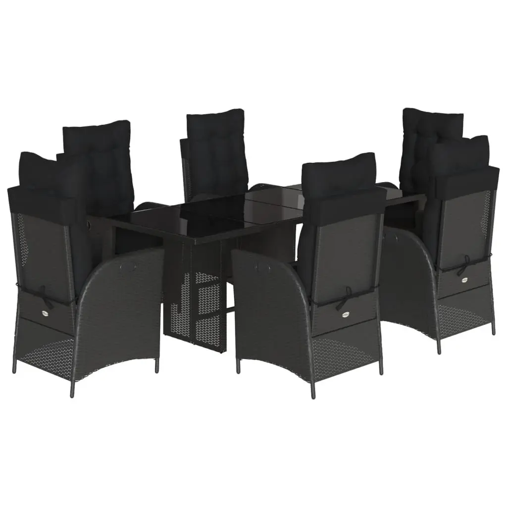 7 Piece Garden Dining Set Outdoor Furniture with Cushions Black Poly Rattan