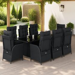 Garden Dining Set 9 Piece Black Poly Rattan Outdoor Patio Furniture with