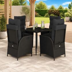 5 Piece Garden Dining Set Outdoor Furniture Black Poly Rattan with Cushions