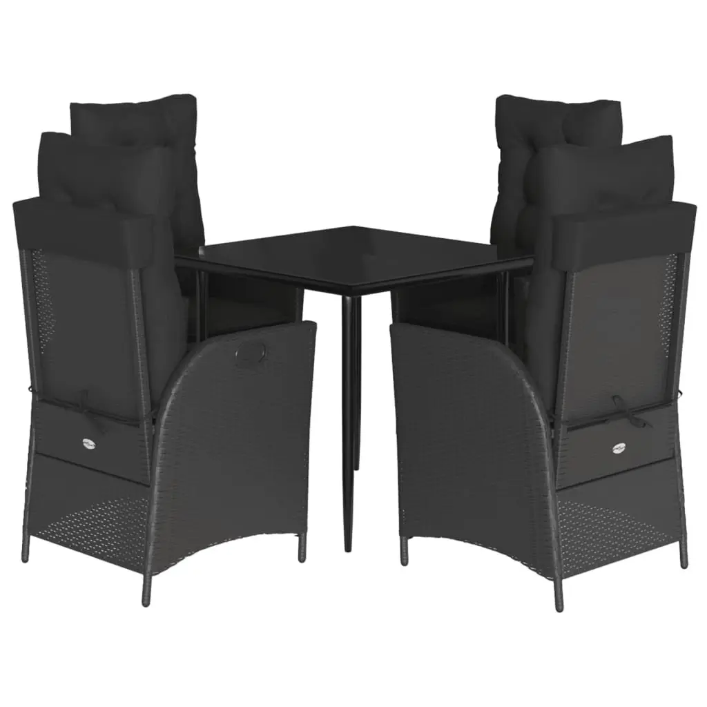 5 Piece Garden Dining Set Outdoor Furniture Adjustable Backrest Black Poly Rattan with Cushions