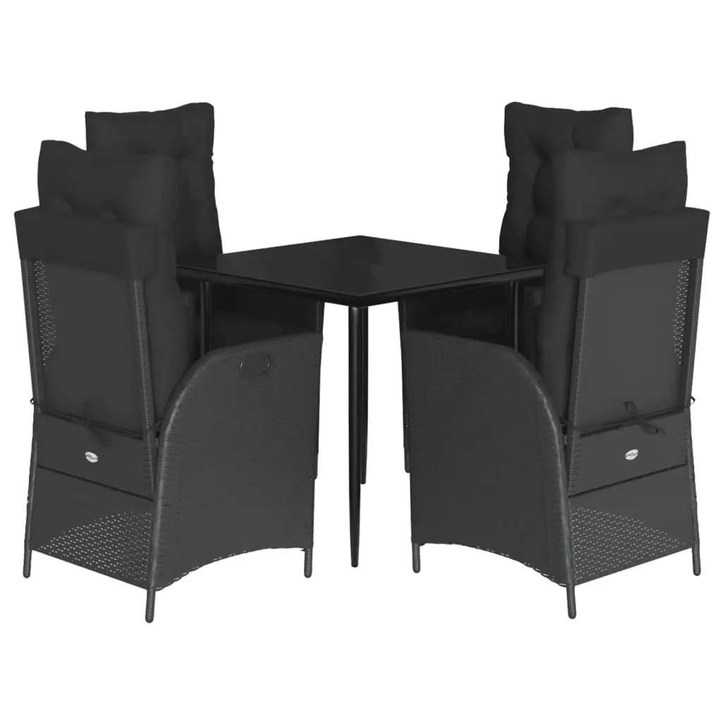 5 Piece Outdoor Dining Set Black Poly Rattan Garden Furniture with Cushions