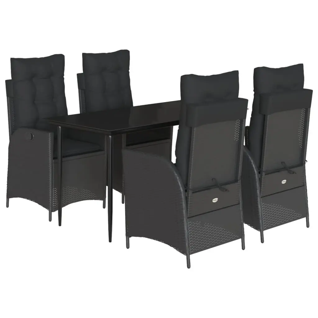 5 Piece Garden Dining Set Outdoor Furniture Black Poly Rattan Chair Table Patio