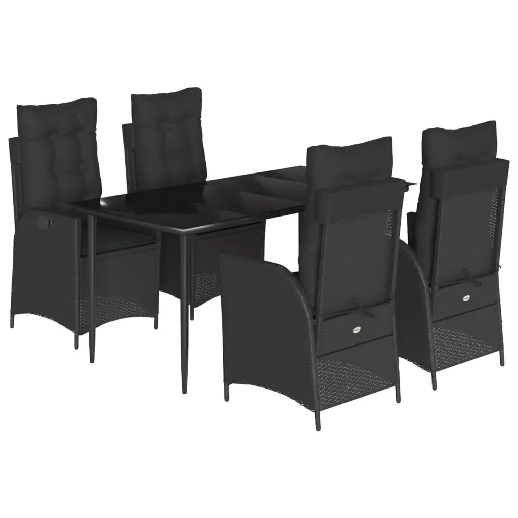 Garden Dining Set 5 Piece Outdoor Furniture Black Poly Rattan Cushions Patio