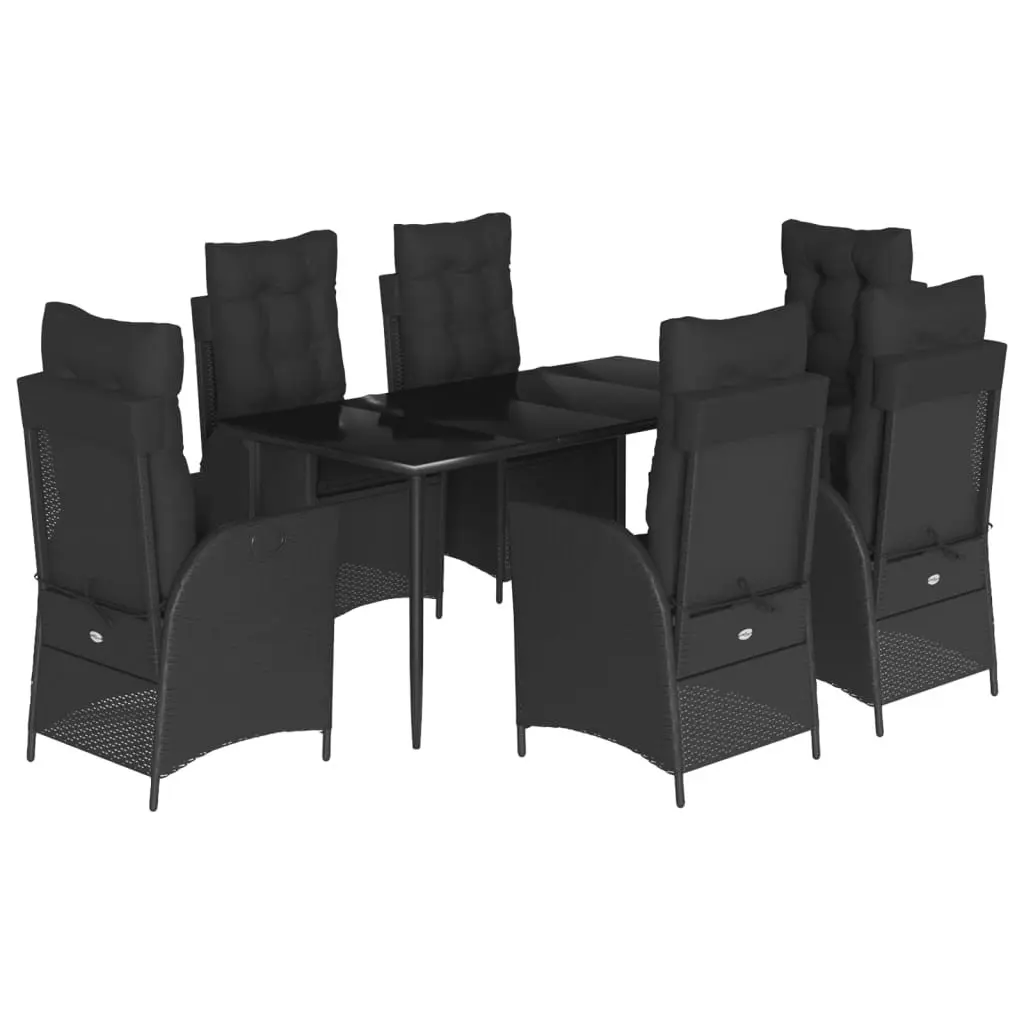 7 Piece Garden Dining Set Black Poly Rattan Outdoor Furniture Patio Table Chairs