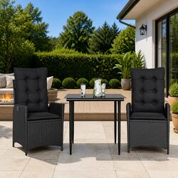 3 Piece Outdoor Dining Set Garden Furniture Black Poly Rattan Table Chairs