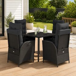 5 Piece Garden Dining Set with Cushions Black Poly Rattan Outdoor Furniture