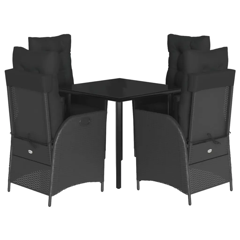 5 Piece Garden Dining Set with Cushions Black Poly Rattan Outdoor Furniture