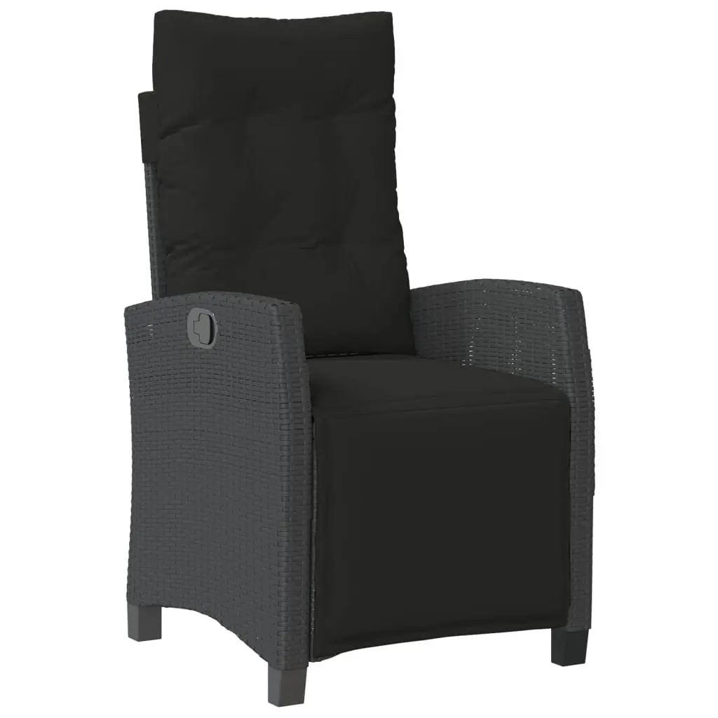5 Piece Garden Dining Set with Cushions Black Poly Rattan Outdoor Furniture