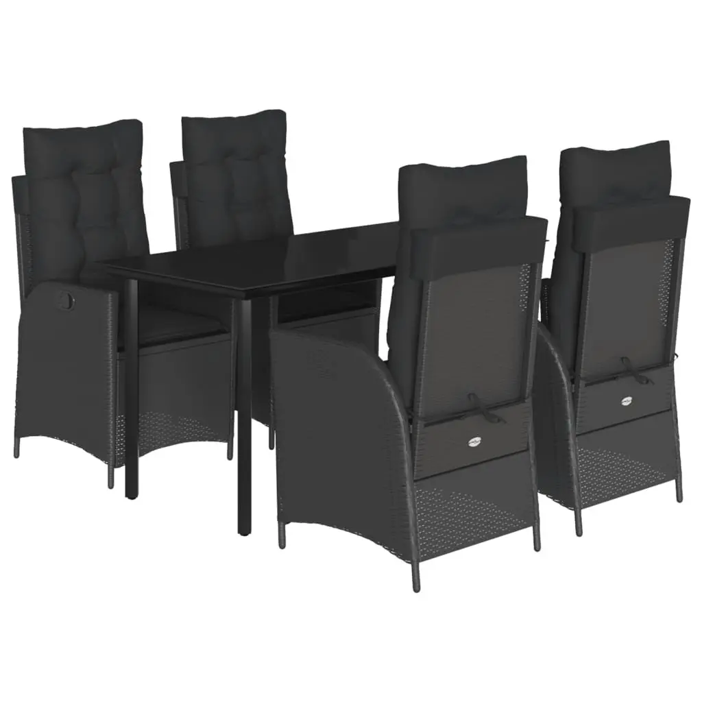 Garden Dining Set 5 Piece Outdoor Furniture Black Poly Rattan with Cushions