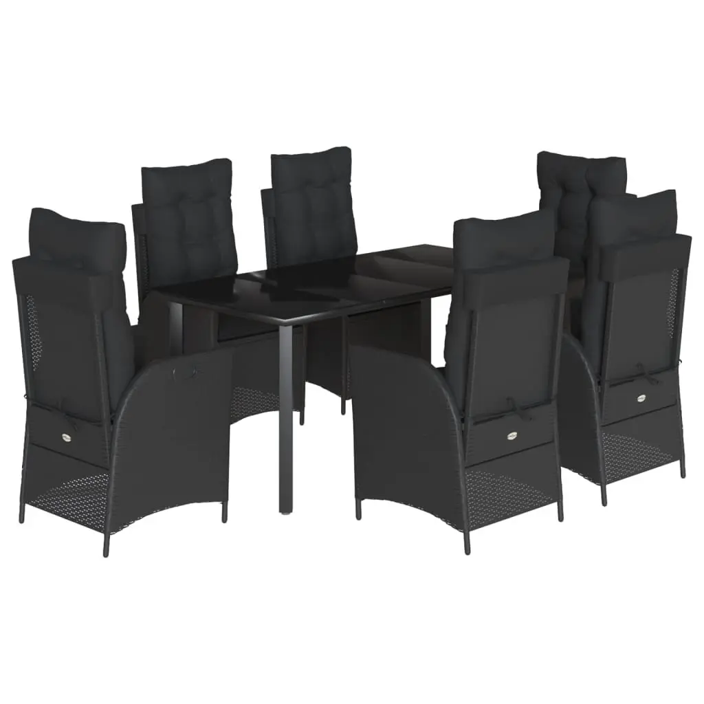 7 Piece Outdoor Garden Dining Set Black Poly Rattan Chair Table Patio Furniture