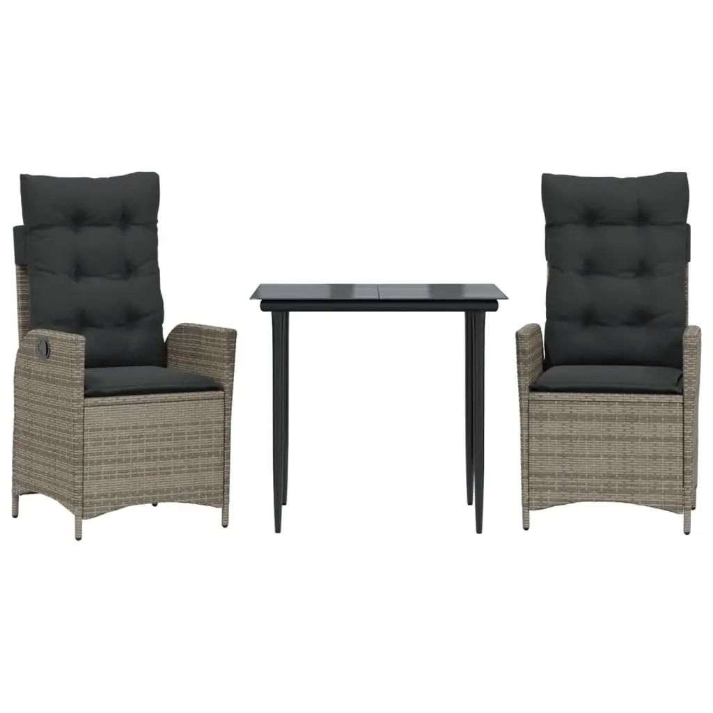 Garden Dining Set 3 Piece Grey PE Rattan Outdoor Furniture with Cushions