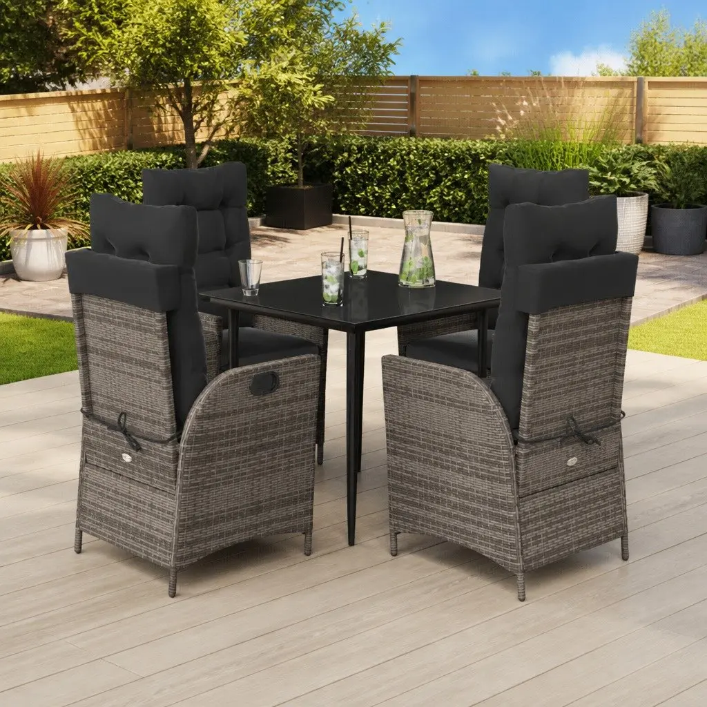 Garden Dining Set 5 Piece Outdoor Furniture Grey Poly Rattan with Cushions
