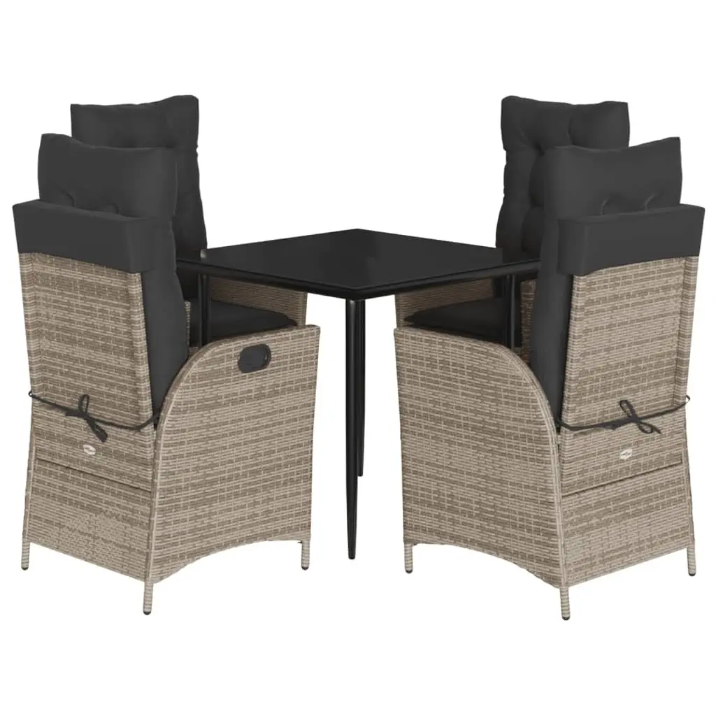 Garden Dining Set 5 Piece Outdoor Furniture Grey Poly Rattan with Cushions