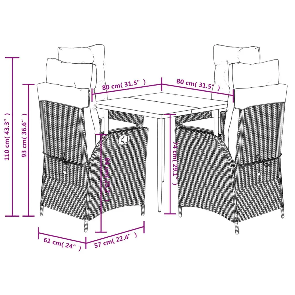 Garden Dining Set 5 Piece Outdoor Furniture Grey Poly Rattan with Cushions