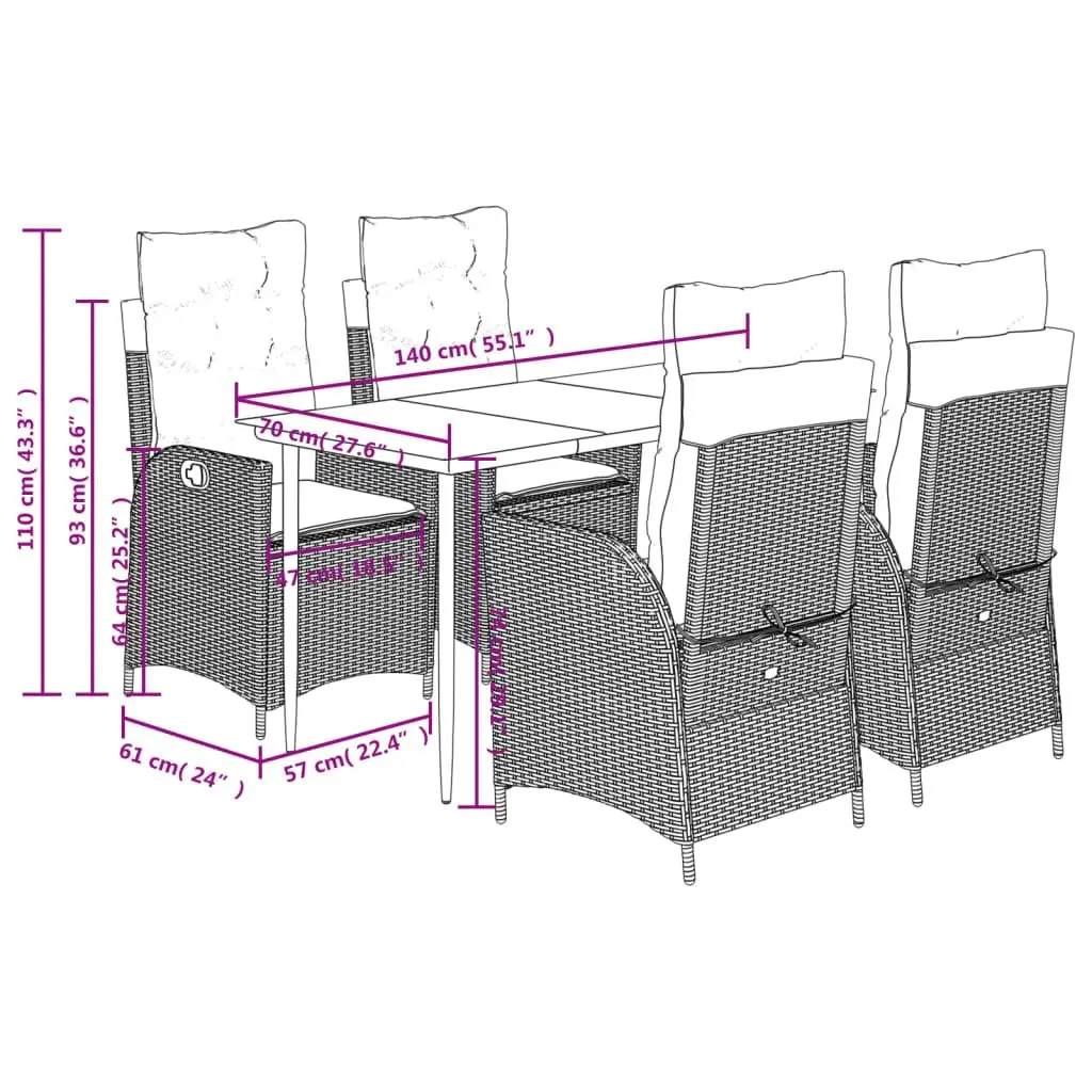 Garden Dining Set 5 Piece Outdoor Furniture Grey Poly Rattan with Cushions
