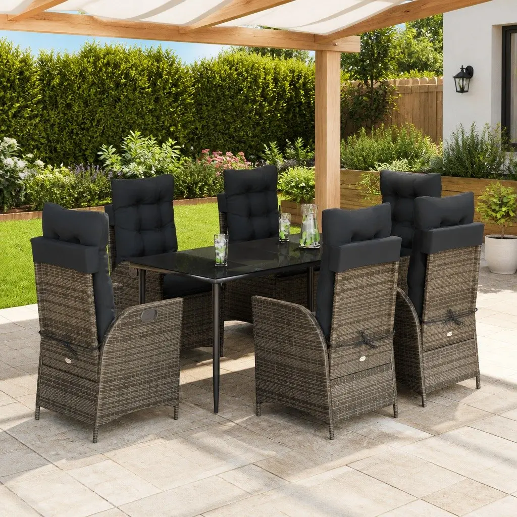 Garden Dining Set 7 Piece Outdoor Furniture Grey PE Poly Rattan Table Chairs
