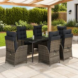Garden Dining Set 7 Piece Outdoor Furniture Grey Poly Rattan Table Chairs