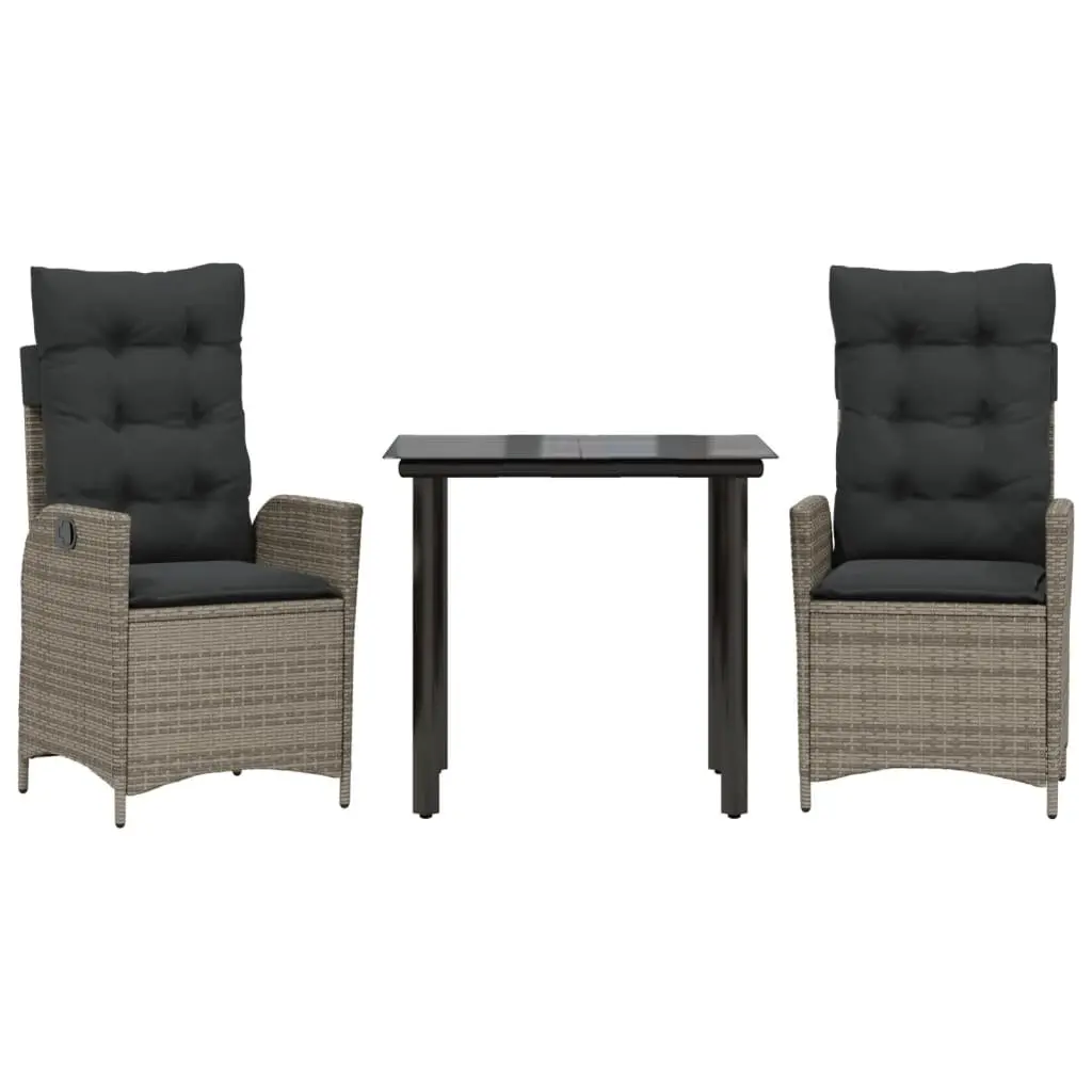 Garden Dining Set 3 Piece Outdoor Furniture Grey Poly Rattan with Cushions
