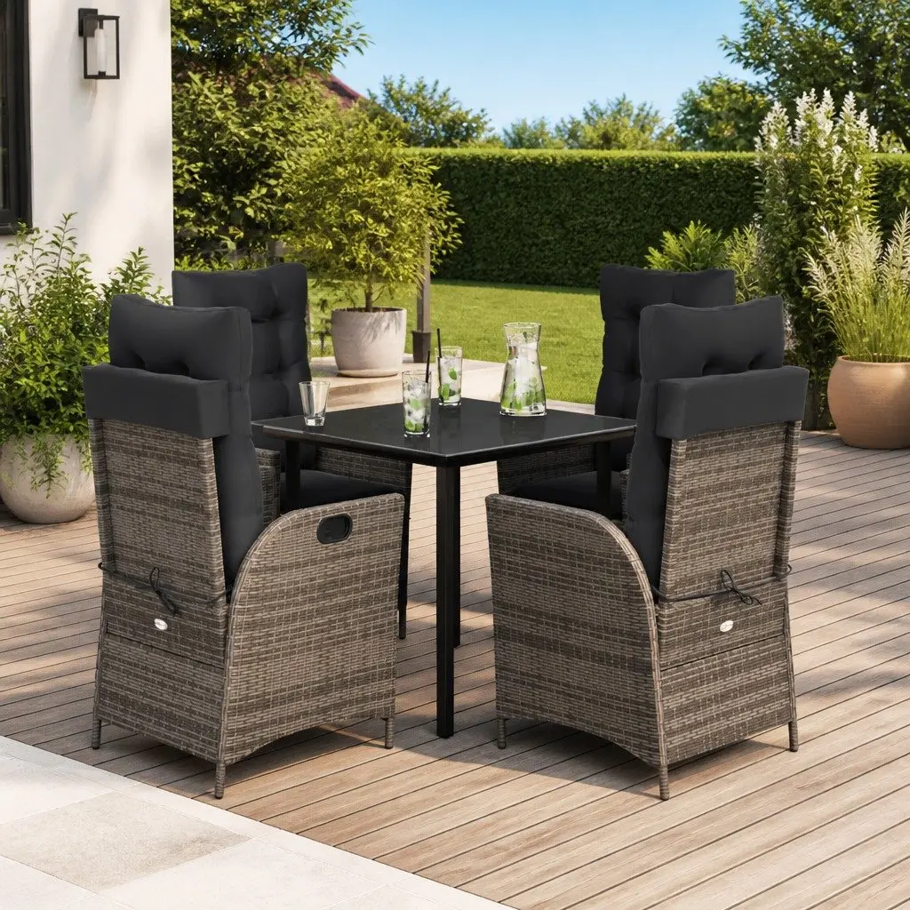 Garden Dining Set 5 Piece Outdoor Furniture Grey Poly Rattan Table Chairs