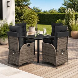 Garden Dining Set 5 Piece Outdoor Furniture Grey Poly Rattan Table Chairs