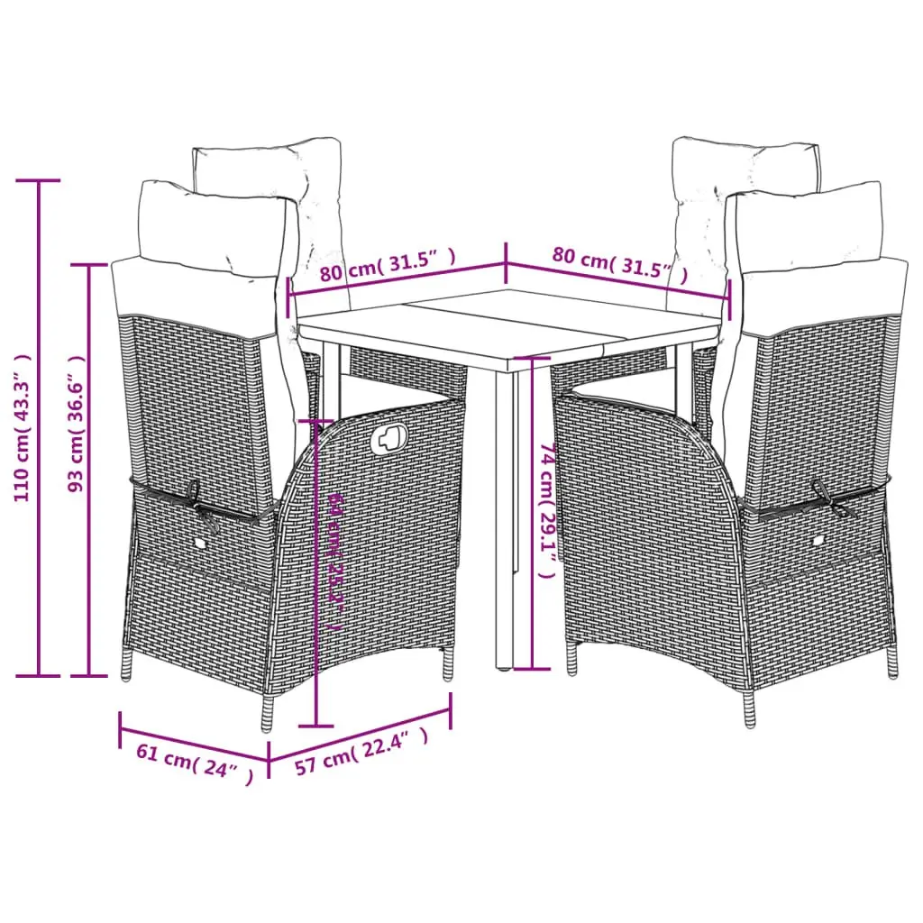 Garden Dining Set 5 Piece Outdoor Furniture Grey Poly Rattan Table Chairs