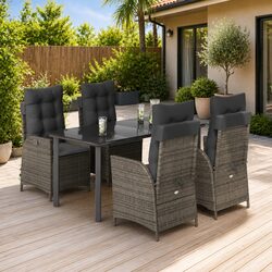 Garden Dining Set 5 Piece Outdoor Furniture Grey Poly Rattan with Cushions Patio