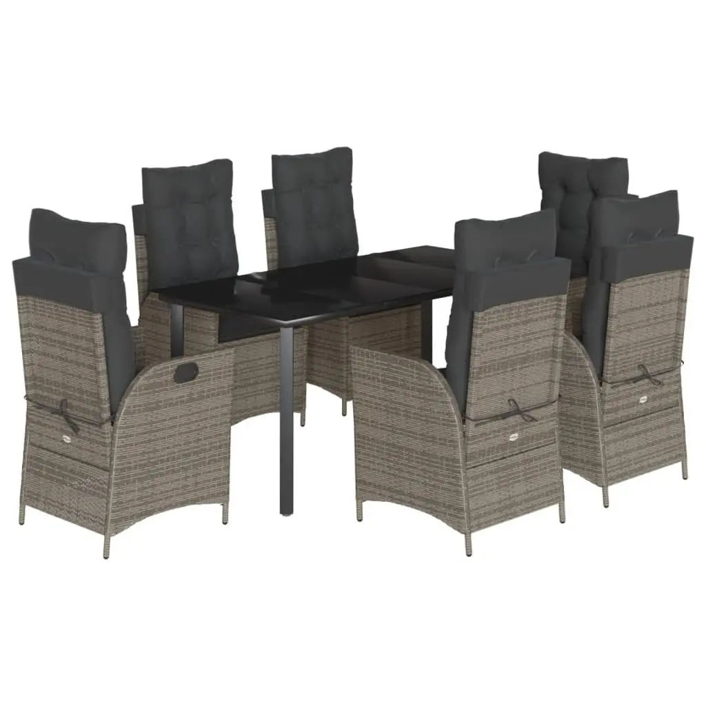 7 Piece Garden Dining Set Outdoor Patio Furniture Grey Poly Rattan with Cushions