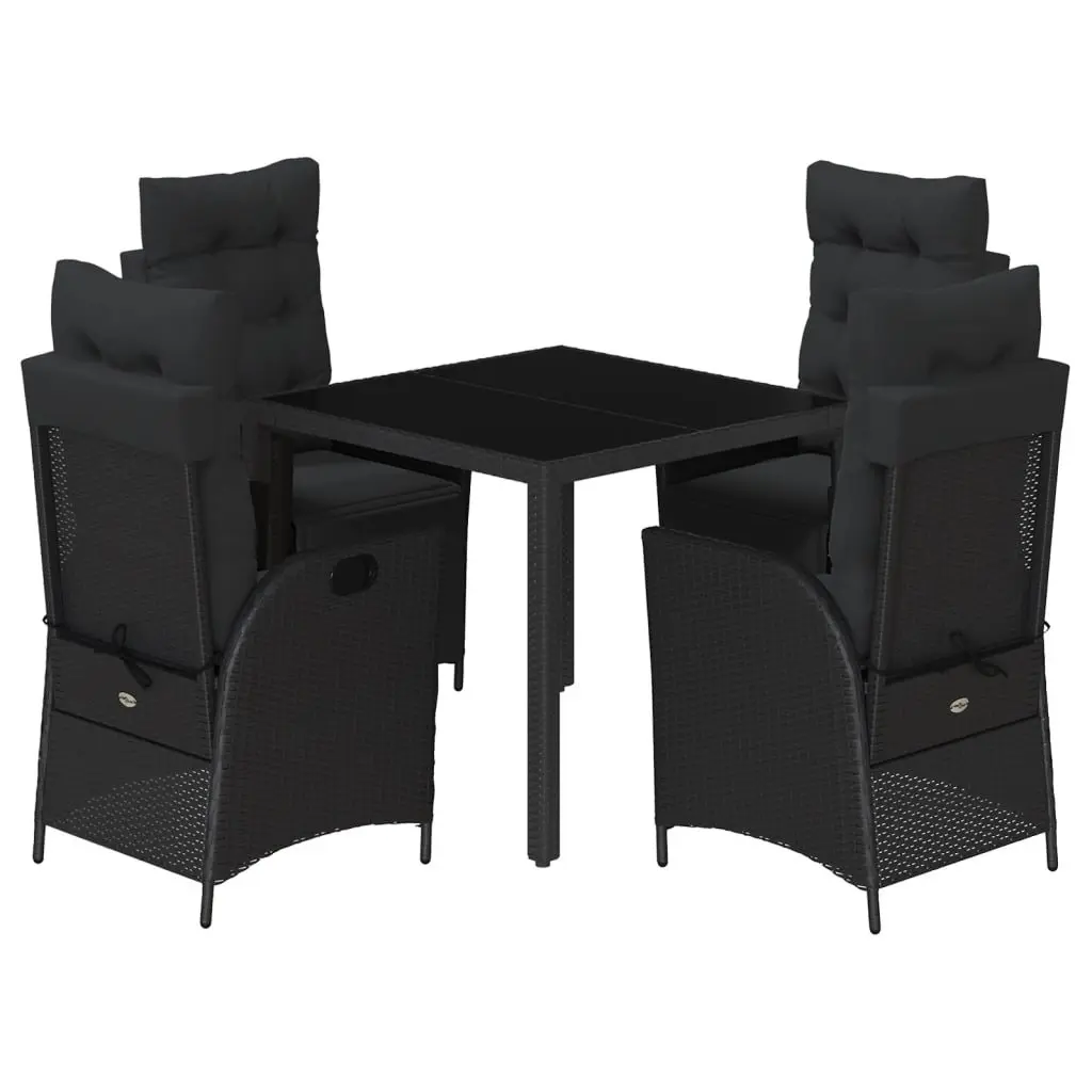 5 Piece Garden Dining Set Black Poly Rattan Chair Table Outdoor Patio Furniture