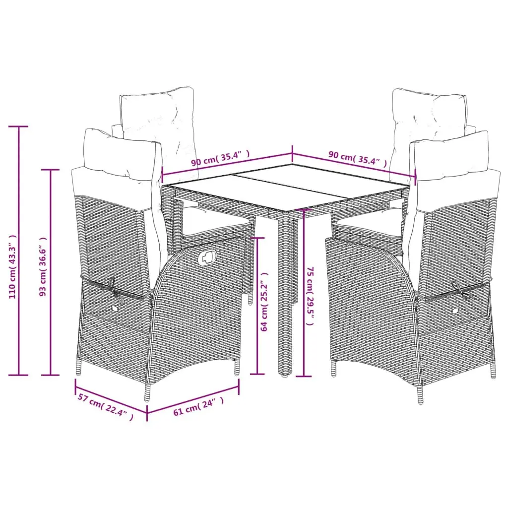 5 Piece Garden Dining Set Black Poly Rattan Chair Table Outdoor Patio Furniture