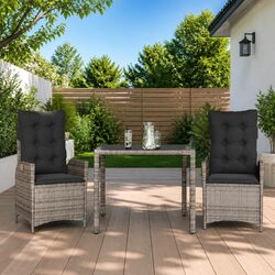 Outdoor Dining Set 3 Piece Garden Furniture Grey Poly Rattan with Cushions