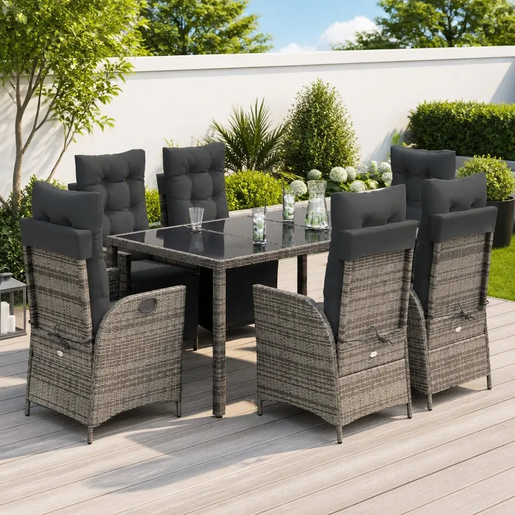 7 Piece Garden Dining Set Outdoor Furniture Grey Poly Rattan Chair Table