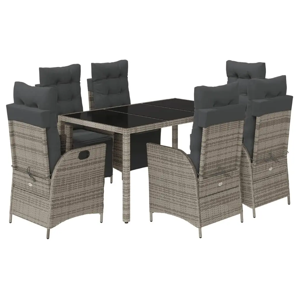 7 Piece Garden Dining Set Outdoor Furniture Grey Poly Rattan Chair Table