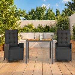Garden Dining Set 3 Piece Outdoor Furniture Patio Table Chairs Cushions Black