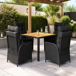 Outdoor Garden Dining Set 5 Piece Black PE Rattan Chairs Table with Cushions