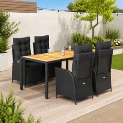 Outdoor Dining Set 5 Piece Garden Furniture Black PE Rattan Table Chairs