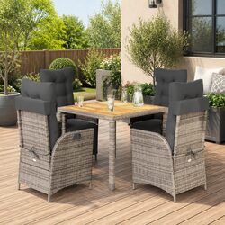 Garden Dining Set 5 Piece Outdoor Furniture Grey Poly Rattan Cushioned Seats