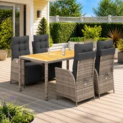 5 Piece Garden Dining Set Grey Poly Rattan Outdoor Furniture Patio Table Chairs