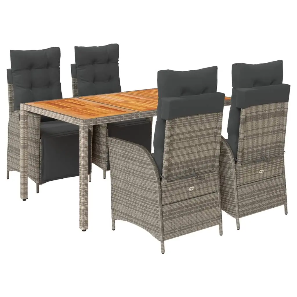 5 Piece Garden Dining Set Grey Poly Rattan Outdoor Furniture Patio Table Chairs