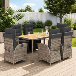 Garden Dining Set 7 Piece Outdoor Patio Furniture Grey Poly Rattan with Cushions