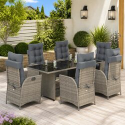 Garden Dining Set 7 Piece Outdoor Furniture Grey Poly Rattan with Cushions Patio