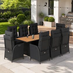 Outdoor Garden Dining Set 9 Piece Black Poly Rattan Furniture Patio Table Chairs