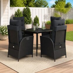 Outdoor Garden Dining Set 5 Piece Black Poly Rattan Furniture Patio Table Chairs