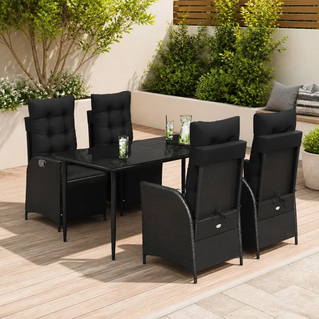 Outdoor Dining Set 5 Piece Garden Furniture Black Poly Rattan with Cushions