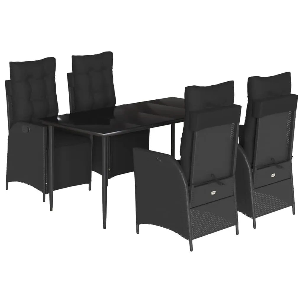 Outdoor Dining Set 5 Piece Garden Furniture Black Poly Rattan with Cushions