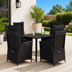 Garden Dining Set 5 Piece Outdoor Furniture Black Poly Rattan with Cushions