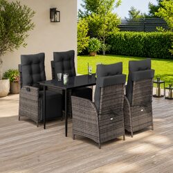 Garden Dining Set 5 Piece Outdoor Furniture Grey Poly Rattan with Cushions