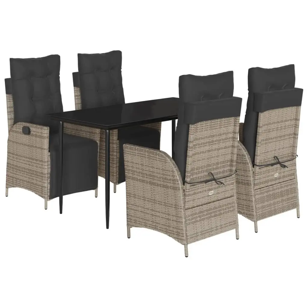 Garden Dining Set 5 Piece Outdoor Furniture Grey Poly Rattan with Cushions
