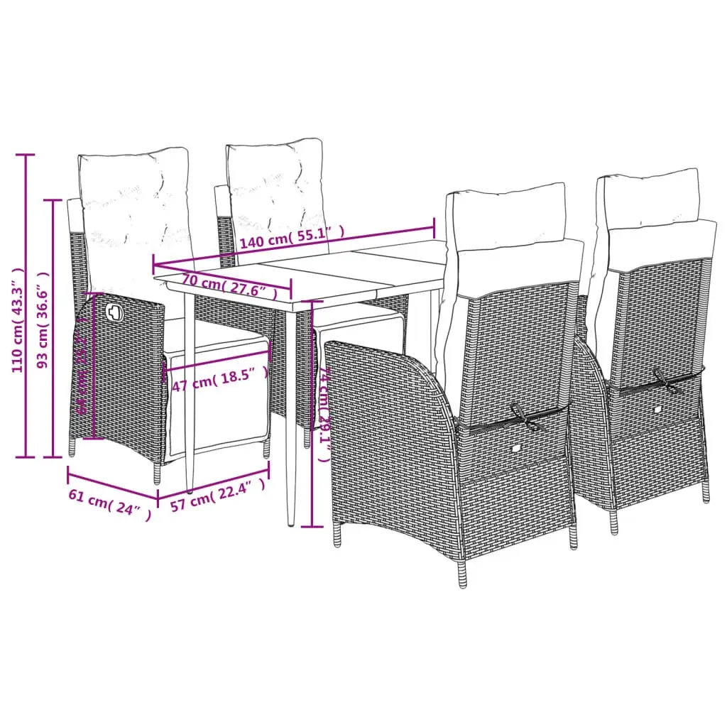 Garden Dining Set 5 Piece Outdoor Furniture Grey Poly Rattan with Cushions