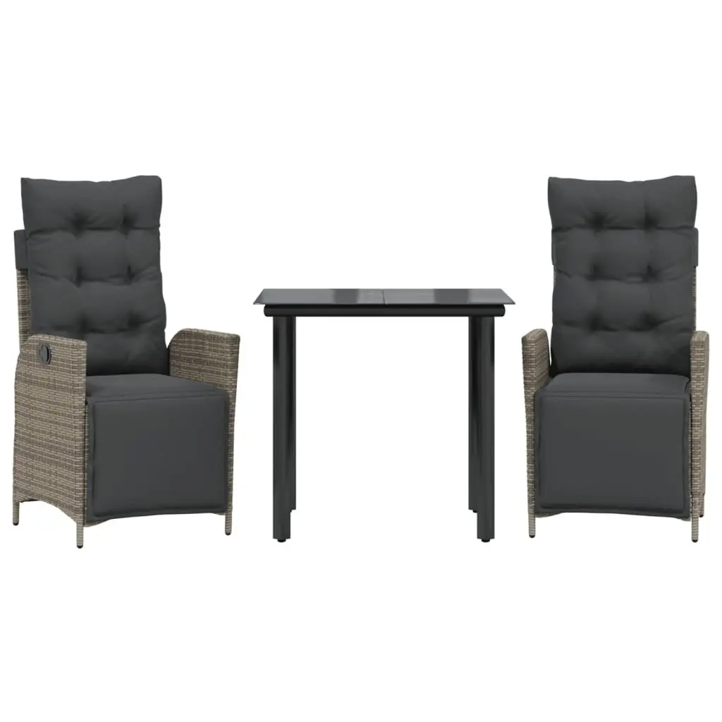 Outdoor Garden Dining Set 3 Piece Grey Poly Rattan Furniture Patio Table Chairs
